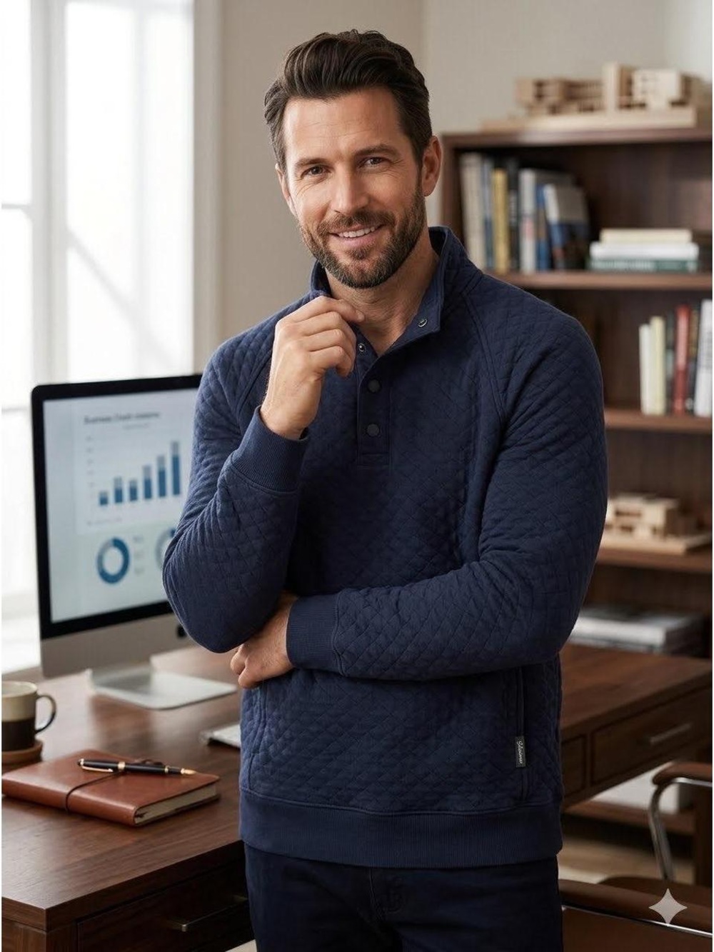 Eddie Bauer Quilted Navy Zip-Style Pullover